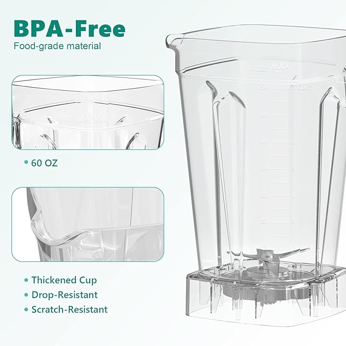 OMMO Blender 1800W, Professional High Speed Countertop Blender with Durable Stainless Steel Blades, 60oz BPA Free Blender for Shakes and Smoothies, Nuts, Ice and Fruits, Dishwasher Safe