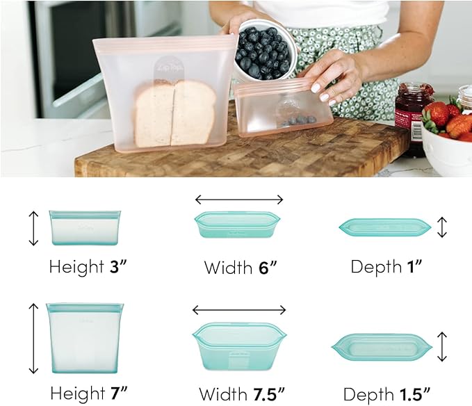 Zip Top Reusable Food Storage Bags | 2 Bag Set [Peach] | Silicone Meal Prep Container | Microwave, Dishwasher and Freezer Safe | Made in the USA