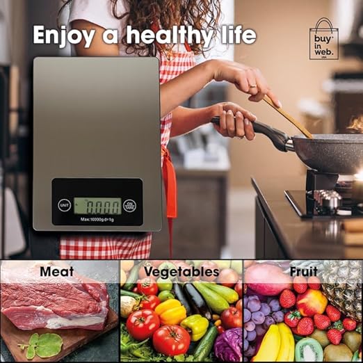 BUY IN WEB USA Large Food Scale, 22 lb (10 kg) Stainless Steel Digital Kitchen Scale for Grams and Ounces, for Dieting, Baking, Cooking, Large LCD Display