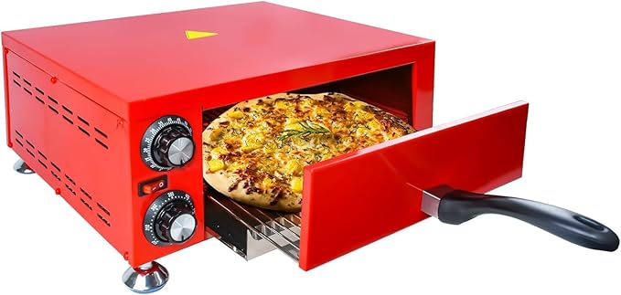 YOOKTEN Indoor Pizza Oven Countertop Electric 12" Commercial Stainless Steel Pizza Maker With 60 Minutes Timer, Red