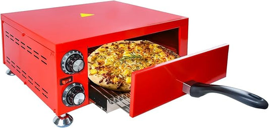 YOOKTEN Indoor Pizza Oven Countertop Electric 12" Commercial Stainless Steel Pizza Maker With 60 Minutes Timer, Red