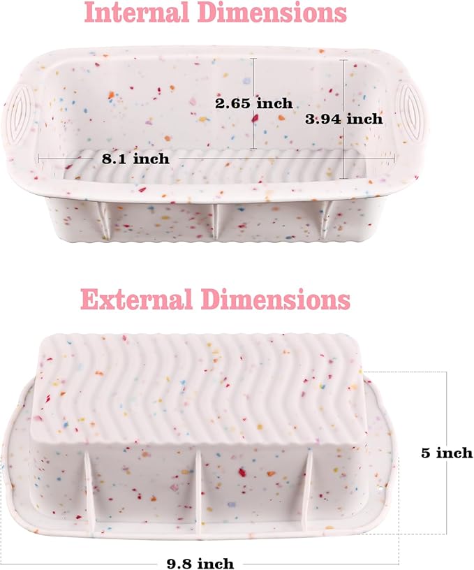 Sakolla 2 Pack Silicone Bread Loaf Molds, Nonstick Easy Release Rectangle Silicone Loaf Pan for Baking Cake, Meatloaf, Banana Bread, Brownies, and Quiche (Confetti)