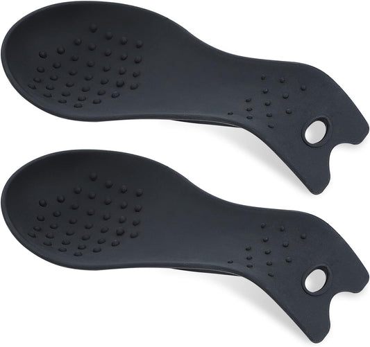 MSY BIGSUNNY Silicone Spoon Rest for Stove Top, Heat Resistant Spoon Rest, Cooking Utensils Holder for Kitchen Counter - (Set of 2, Black)
