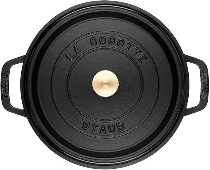 STAUB Cast Iron Dutch Oven 9-qt Round Cocotte, Made in France, Serves 9-10, Black Matte