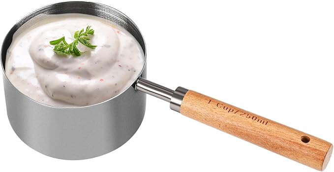 Measuring Cup with Wooden Handle, 1 Cup Titanium-plating 250 Ml Stainless Steel, Space Gray