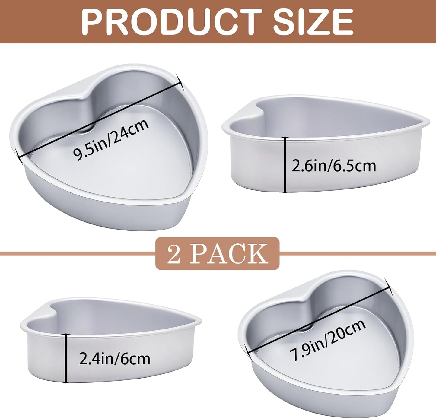 2 Pcs Heart Shaped Cake Pans with Removable Bottom, 8 & 10 Inch Aluminum Baking Mold Tool Set DIY Nonstick Cake Push Pan Cheese Cake Tray for Valentines Wedding Birthday Anniversary