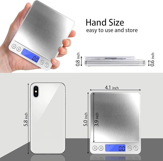 Fuzion Digital Kitchen Scale 3000g/ 0.1g, Pocket Food Scale 6 Measure Modes, LCD, Tare, Digital Scale Grams and Ounces with 2 Trays for Food, Cooking, Nutrition, Reptiles(Battery Included)