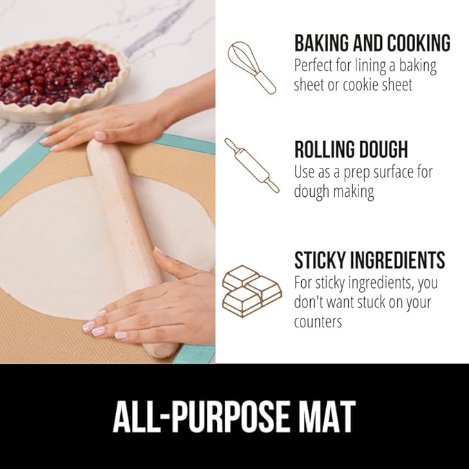 GORILLA GRIP Reusable Nonstick Silicone Baking Mat, 2-Pack, 16.5x11.87, Half Sheet, BPA-Free Oven Safe Food Liner for Cookie Sheets, No Mess Easy Clean Pastry Mats, Holiday Baking Essentials, Mint