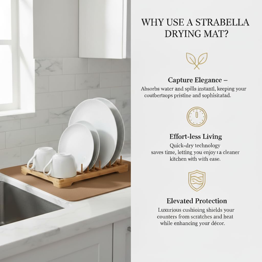 Dish Drying Mat Super Absorbent – 24" x 16" Coffee Mat for Countertops – Non-Slip Drying Mat for Kitchen Counter – Easy to Clean Water Absorbent Mat – Large Dish Drying Mats (Brown)