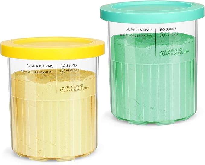 Compatible with Ninja NC500 NC501 Series Ice Cream Makers, 24 oz Ninja Creami Deluxe Pints and Lids, Ice Creami Deluxe Pints, ice creami container,BPA-Free,Dishwasher Safe,2Pack-Blue/Yellow