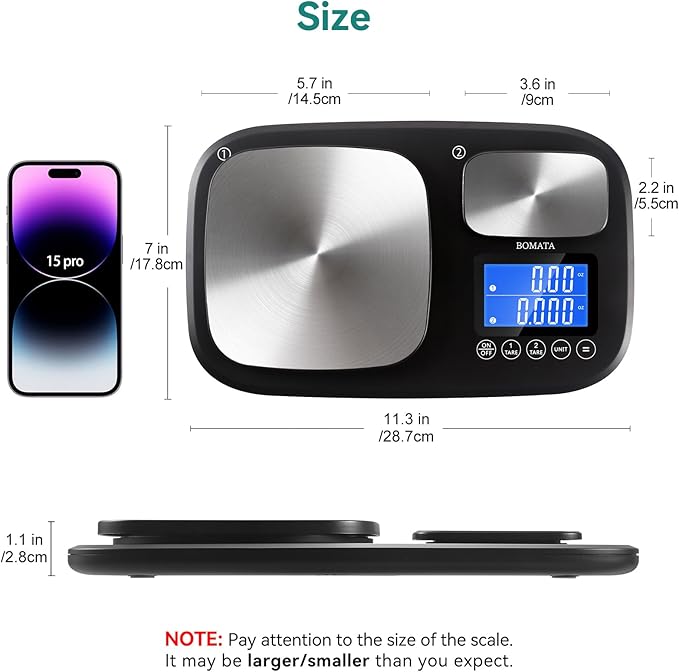 BOMATA 0.01g/500g & 1g/15kg Dual Platform Kitchen Scale with Two Precisions, Accumulation Function, Gram and Ounce, Digital Scale for Food, Baking, Yeast, Jewelry B614