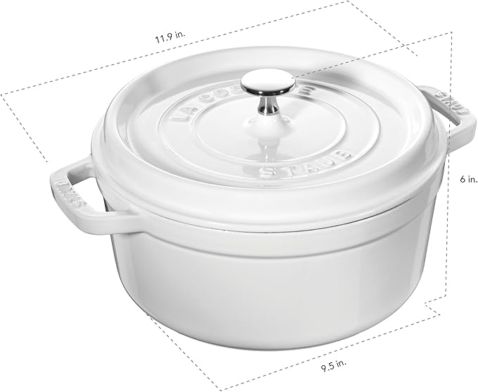 STAUB Cast Iron Dutch Oven 4-qt Round Cocotte, Made in France, Serves 3-4, White