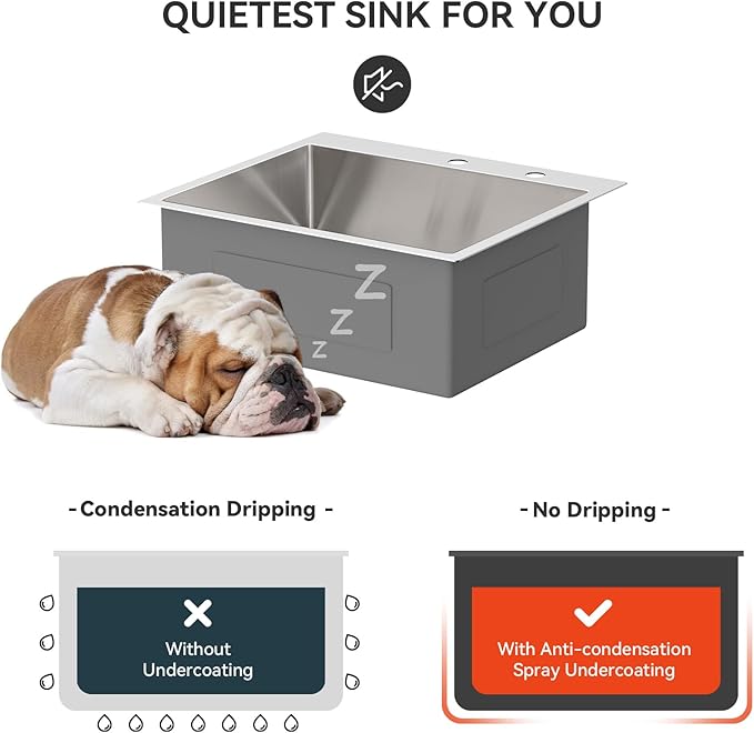 Lordear 25 Drop In Kitchen Sinks - 25 x 22 Single Bowl Stainless Steel 16 Gauge Topmount Over Counter Handmade Kitchen Laundry Room Utility Sink Basin