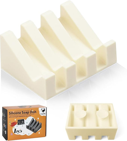 Self Draining Soap Dish,Silicone Suction Cup Soap Holder, Bathroom Soap Dish for Bar Soap,Can Extend Soap Life,Bathroom, Bath Tub, Kitchen Sink (1, Cream White)