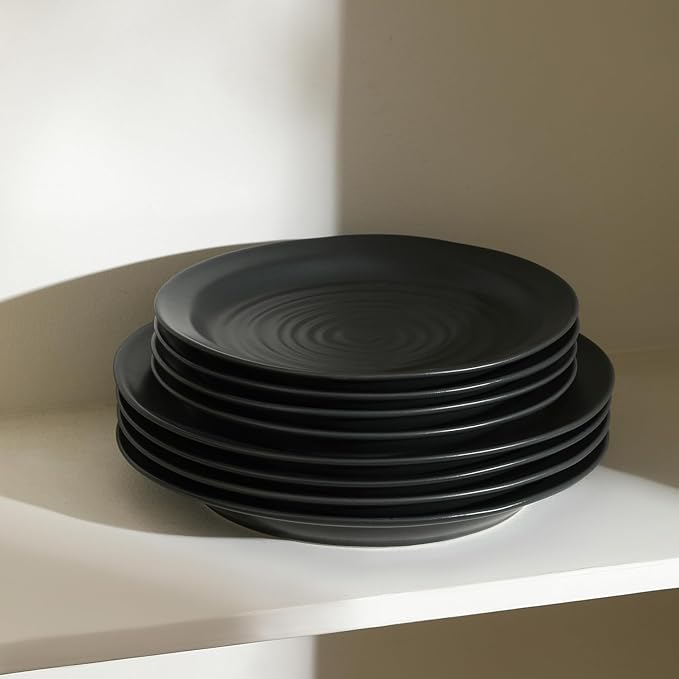 Stone Lain Orbit 24-Piece Dinnerware Set Stoneware, Plates and Bowls Set, Pasta Bowls, Microwave and Dishwasher Safe, Dish Set for 8, Charcoal