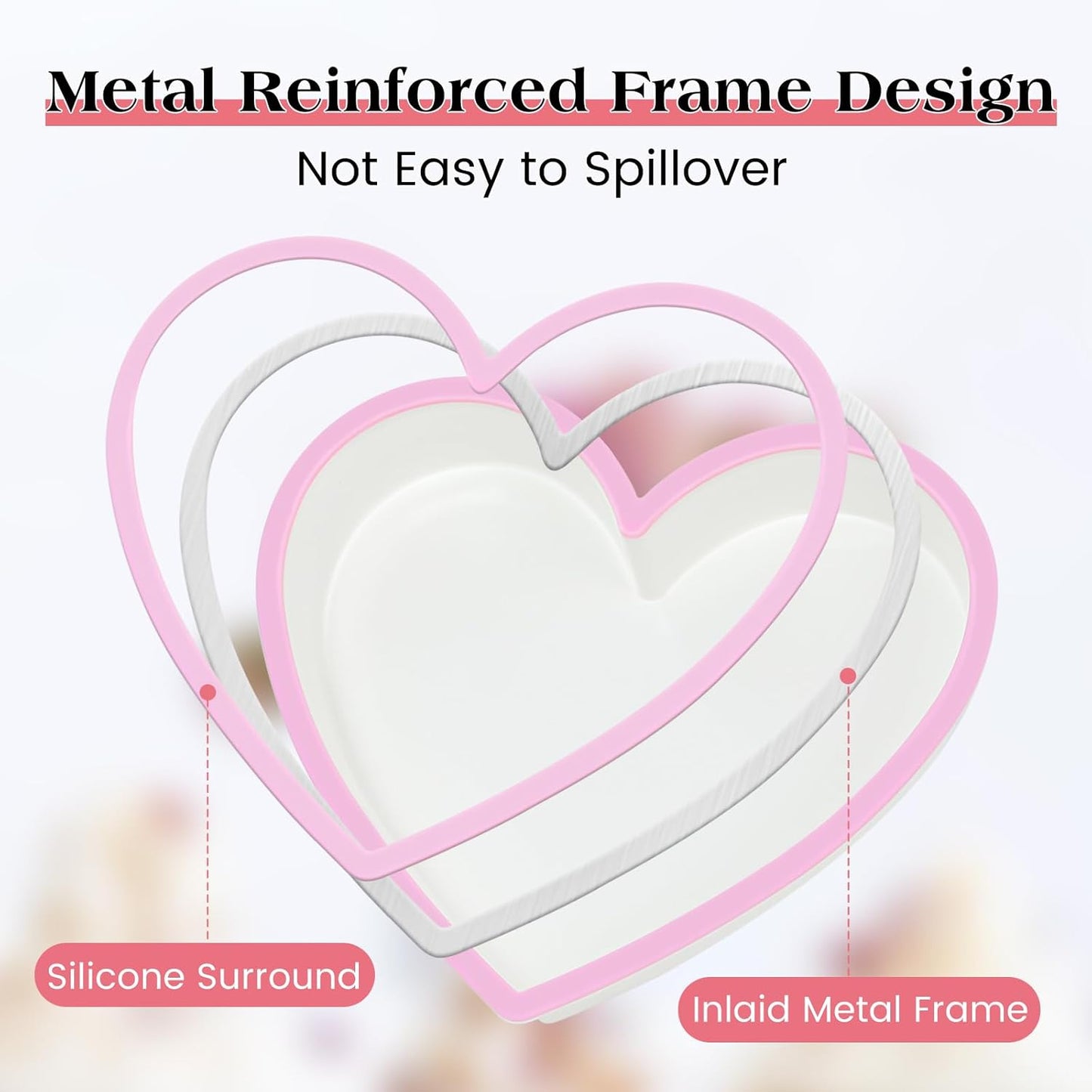Silicone Heart Shaped Cake Pans with Metal Reinforced Frame, 10 Inch Heart Cake Pan, BPA Free Large Molds for Baking, Food Grade Silicone for Oven, Dishwasher (2 Pack)