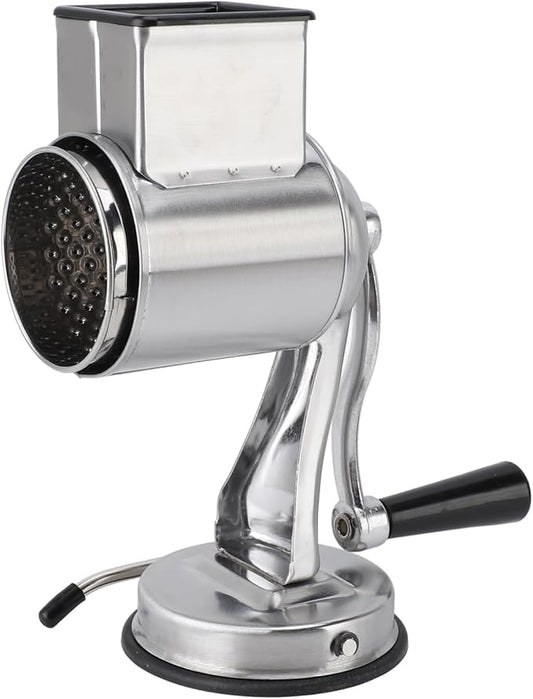 Manual Cheese Grater Stainless Steel Kitchen Hand Crank Grinder with 5 Interchangeable Blades and Handle for Vegetable Nut Potato (Silver)