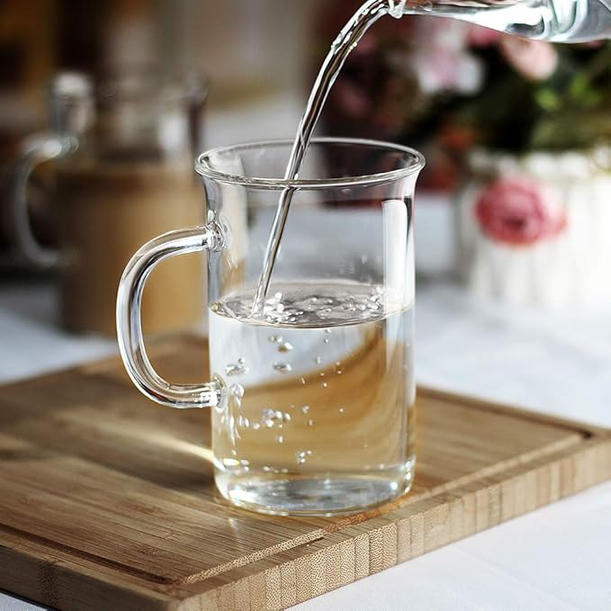 LUXU Glass Coffee Tea Cups(Set of 4)-13 oz,Clear Glass Mugs,Tall Drinking Glasses for Cappuccino,Latte,Espresso,Lead-free Drinking Glasses Great for Juice,Water,Beer,Milk Hot And Cold Drinks