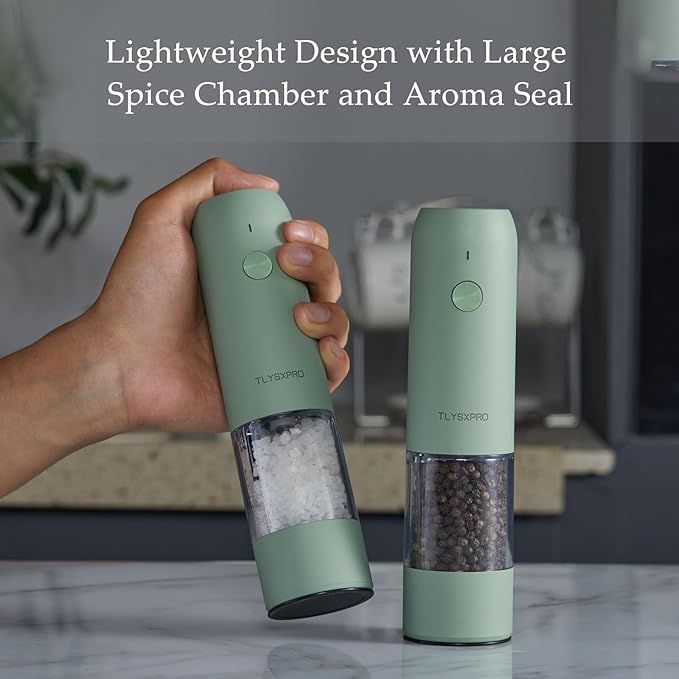 Electric Salt and Pepper Grinder Set, USB Rechargeable, Automatic Salt and Pepper Mill Grinder with Adjustable Coarseness, Electric Salt Shakers, LED Light, Refillable (2 Packs, Buttercream)