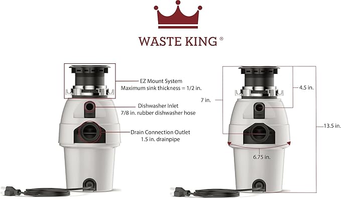 Waste King Legend Series Continuous Feed Garbage Disposal for Kitchen Sink with Power Cord, L-2600