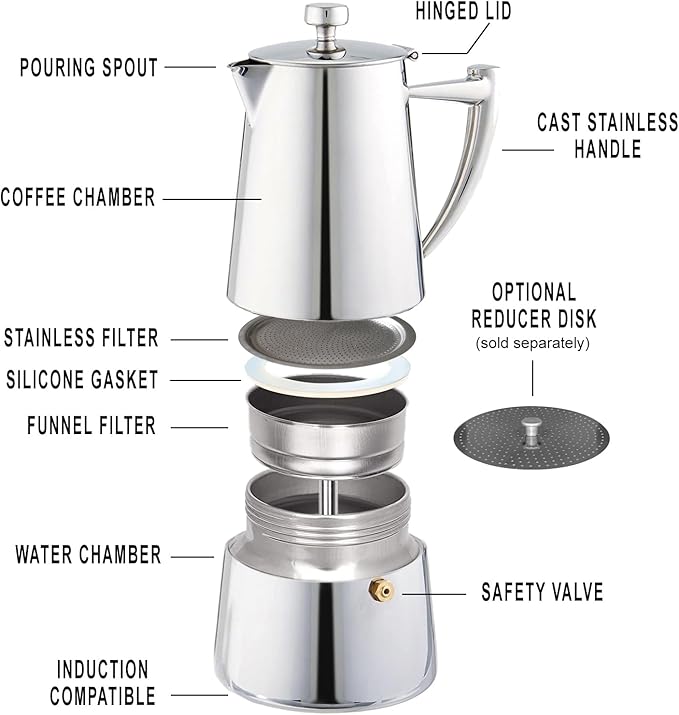 Cuisinox COF-10R Roma 10-Cup Stainless Steel Stovetop Moka Espresso Maker