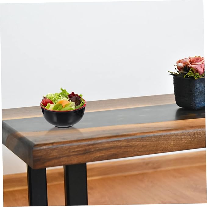 Uonlytech Melamine Ramen Bowl with Spoons Black and Red Multi-function Soup and Rice Bowls Easy-clean Kitchen Tableware for Salad Noodles and Asian Cuisine