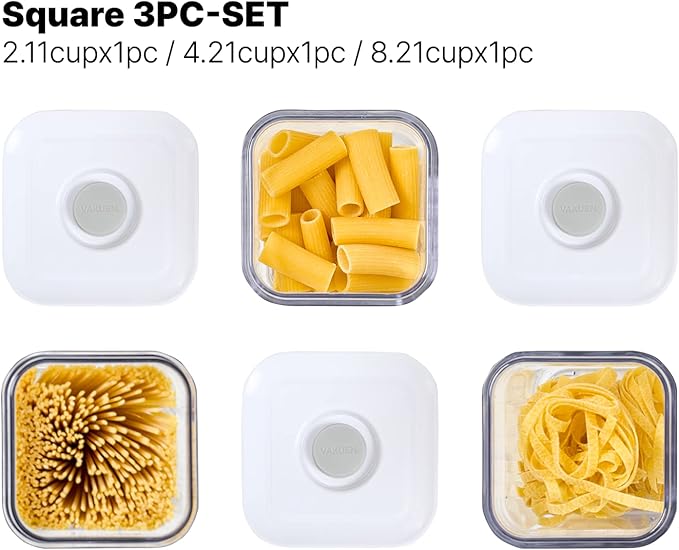 Premium Airtight Food Storage Containers, Square-S 3PC-SET, Smart One-Click Seal Lid, No Hinges, 100% Leak Proof, BPA-FREE, Dishwasher, Freezer & Microwave Safe
