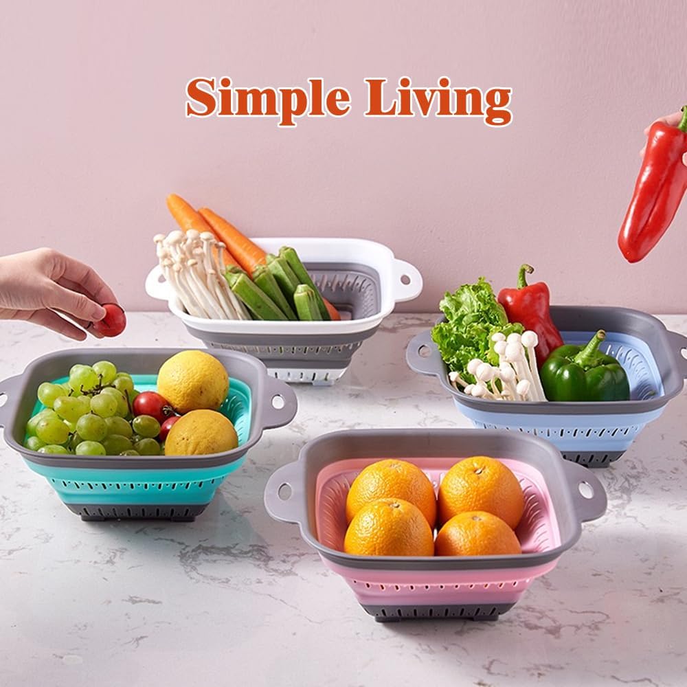 Collapsible Colander and Strainer,Silicone Strainer Colanders & Food Strainers,for Vegetable and Fruit, Kitchen Essentials (3, Green, 1.3L+2.1L+2.5L)