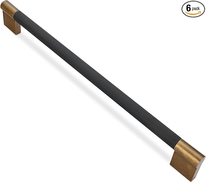 6 Pack 10 inch(254mm) Black and Antique Brass Kitchen Cabinet Handles Knurled Cabinet Pulls Black Drawer Pulls