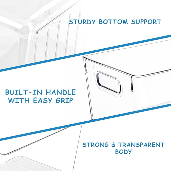 Clear Plastic Storage Bins-8 Pcs Pantry Organizers and Storage Containers with 4 Large (11"x8"x6") and 4 Small Snack Containers, Home Organization for Bathroom, Kitchen, Closet and Office