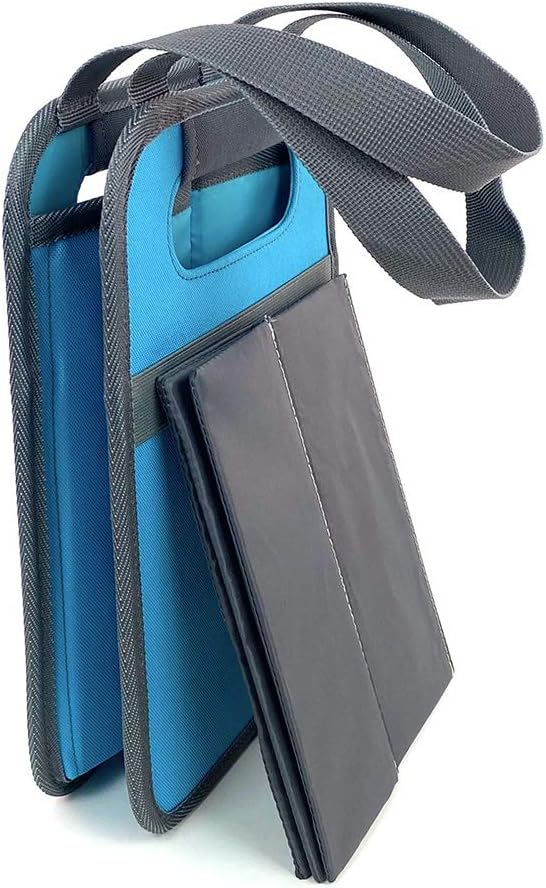 meori Foldable 4 Bottle Wine Tote Azure Blue Organize Crate Glass Dividers Stylish Travel Storage Box Liquor Spirits Tastings Grocery Shopping Hostess Gift, A100815