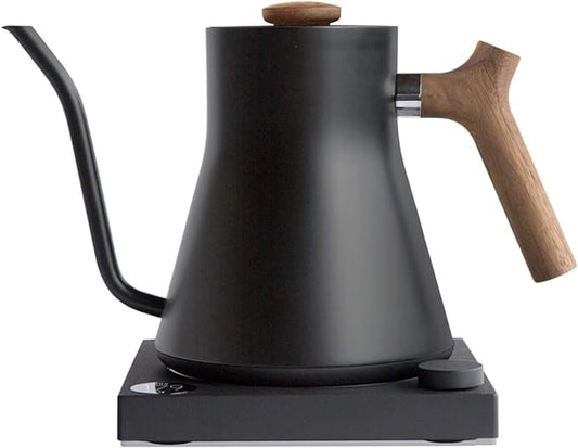 Fellow Stagg EKG Electric Gooseneck Kettle - Pour-Over Coffee and Tea Kettle - Stainless Steel Water Boiler - Quick Heating for Boiling Water - Matte Black With Walnut Handle