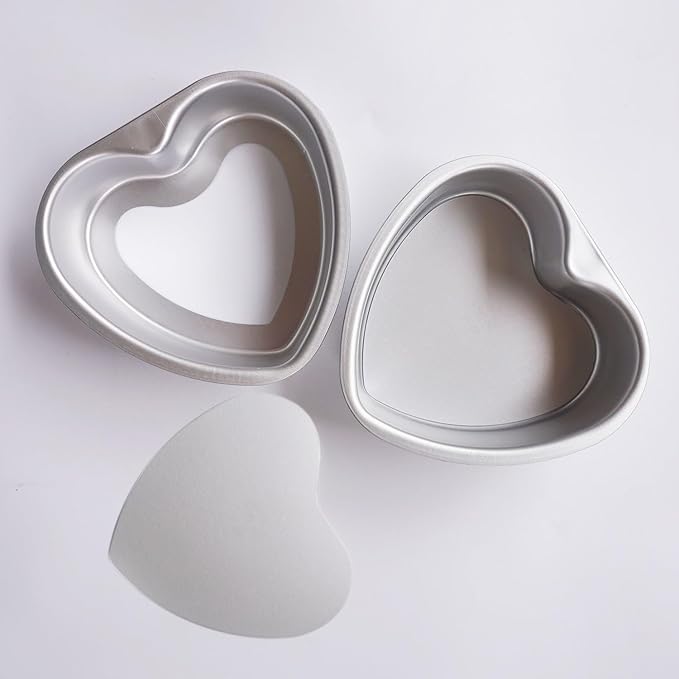 Heart Shaped Cake Pan Set - 2 PCS Aluminum Mold With Removable Bottom, Detachable Push Pan for Cheesecake, DIY Baking - 6 Inch