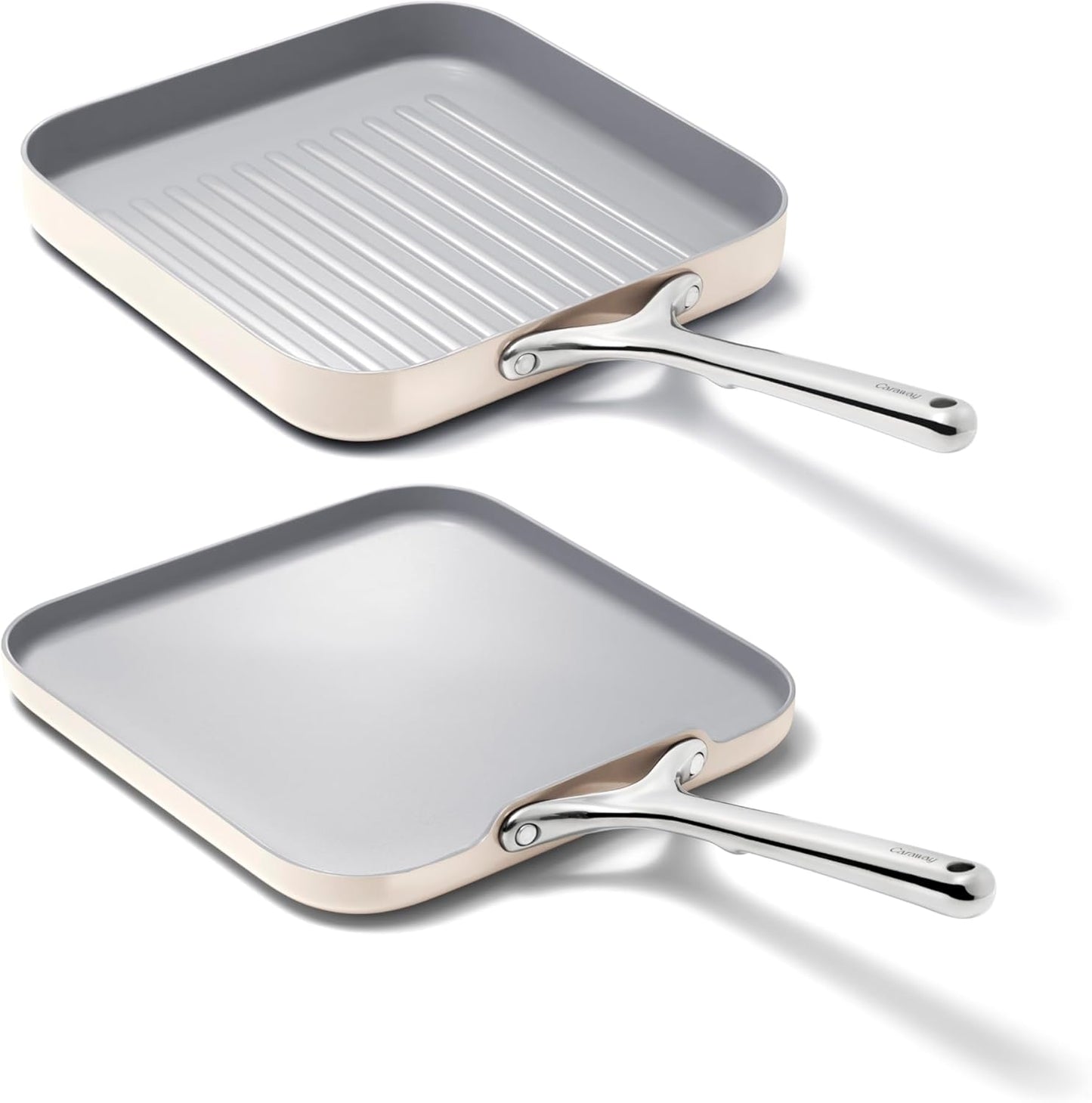 Caraway Griddle Pan & Grill Pan Duo - Non-Stick Ceramic Coated - Non Toxic, PTFE & PFOA Free - Oven Safe & Compatible with All Stovetops – Cream