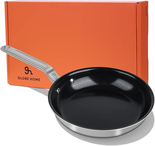 12 Inch Ceramic Non Stick Frying Pans - 5 Ply Stainless Clad Nonstick Skillet, Toxic, PTFE & PFOA FREE, Professional Cookware for Induction, All Stoves and Oven up to 650°F