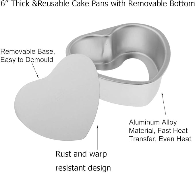 Good news FRIGIIRE Deep Heart Cake Pan with Removable Bottom 6",2 PCS Aluminum Push Cheesecake Pan Chiffon Cake Mold for Oven Baking
