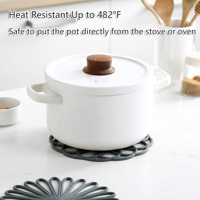 Set of 3 Silicone Trivet Mat - Hot Pot Holder Hot Pads for Table & Countertop - Trivet for Hot Dishes - Non-Slip & Heat Resistant Modern Kitchen Hot Pads for Pots & Pans, Black