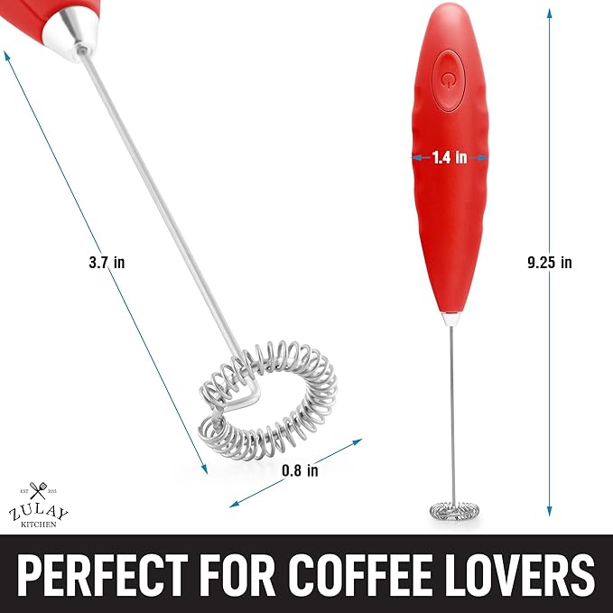 Zulay Double Grip Milk Frother for Coffee With Upgraded Holster Stand - Coffee Frother Handheld - Electric Handheld Foam Maker - Hand Mixer for Latte, Matcha - Electric Whisk (Red)