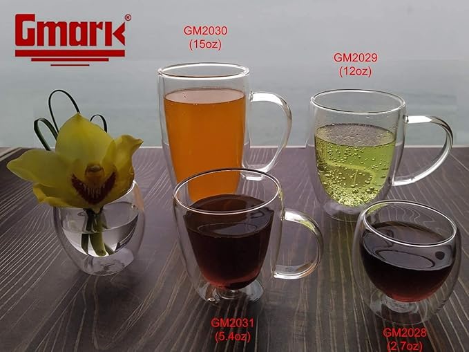 Gmark Espresso Cups Shot Glass 2.7- Ounce Coffee Set of 4 - Lightweight Double Wall Thermo Insulated GM2028