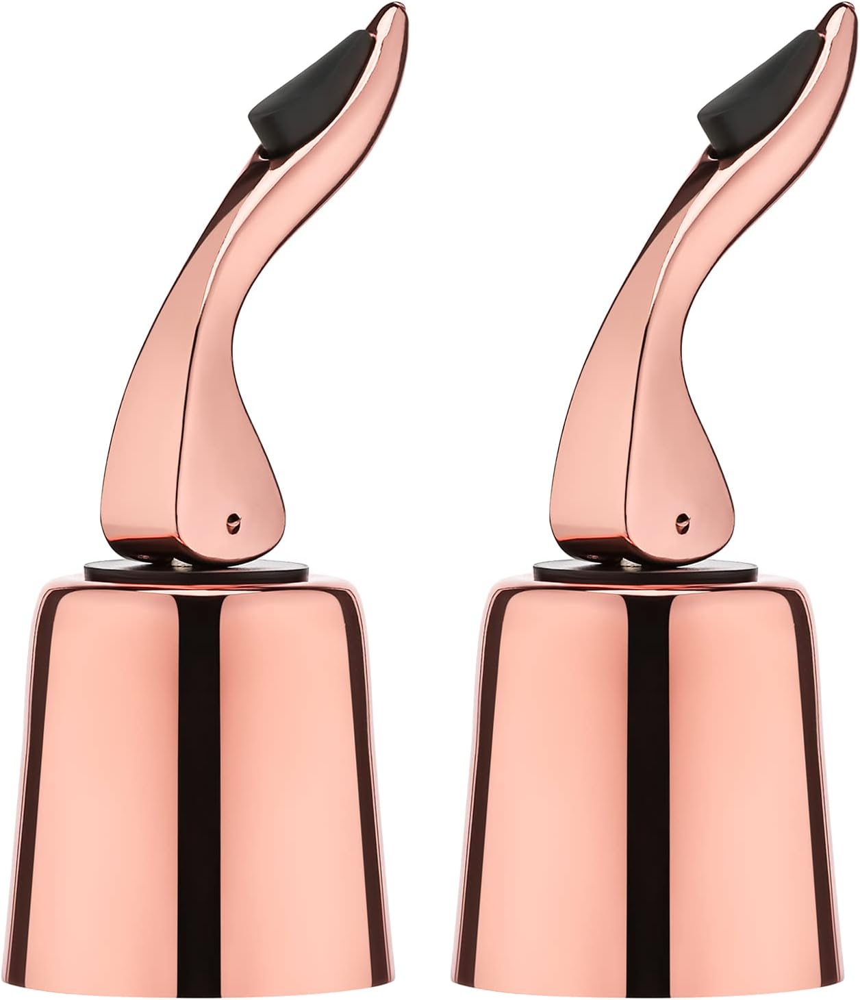 Wine Stoppers for Wine Bottles with Stainless Steel Vacuum Wine Bottle Stopper with Silicone Reusable Wine Corks, Leak proof Keep Fresh Suitable for Red&White Bottle (Rosegold, 2 Pack)