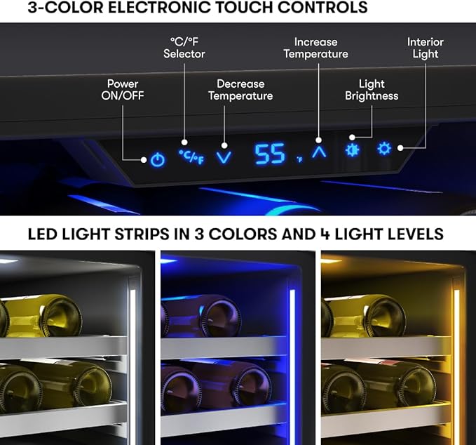 Zephyr Presrv 24" Wine Fridge Single Zone Under Counter - Countertop Wine Cooler Cellars Cabinet Wine Beverage Refrigerator Home Bar Chiller Freestanding with Glass Door, 53 Bottles 750ml