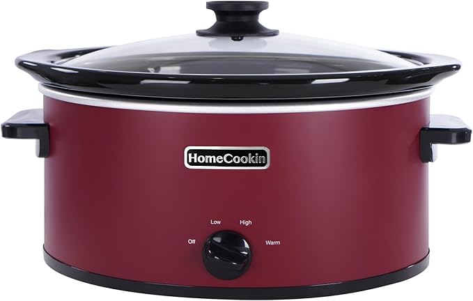 HOMECOOKIN 8 Quart Slow Cooker Oval Manual Pot Food Warmer with 3 Cooking Settings, Red Stainless Steel