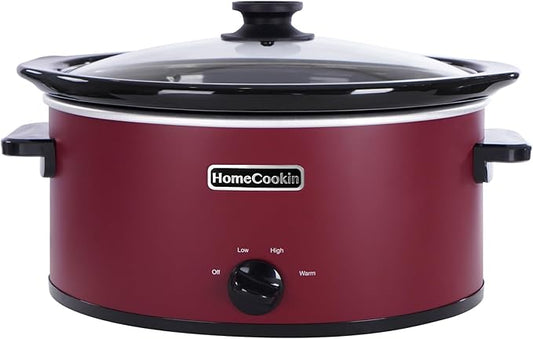 HOMECOOKIN 7 Quart Slow Cooker Oval Manual Pot Food Warmer with 3 Cooking Settings, Red Stainless Steel