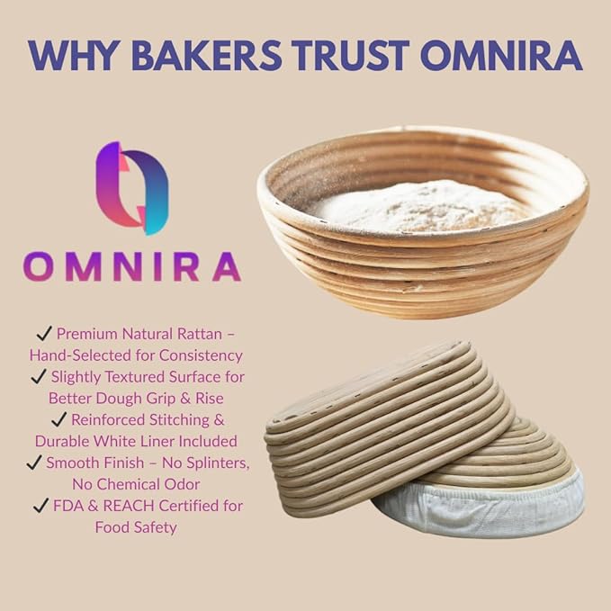 Sourdough Bread Baking Kit – 2 Banneton Proofing Baskets With Liners (9” Round & 10” Oval), Dough Whisk, Bread Lame With 5 Blades, Dough Scraper, Silicone Brush