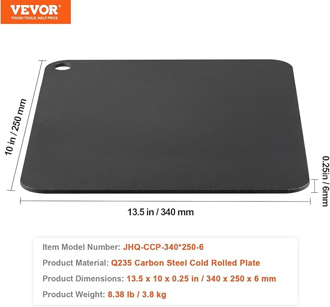 VEVOR Pizza Steel, 13.5" x 10" x 1/4" Pizza Steel Plate for Oven, Pre-Seasoned Carbon Steel Pizza Baking Stone with 20X Higher Conductivity, Heavy Duty Pizza Pan for Outdoor Grill, Indoor Oven
