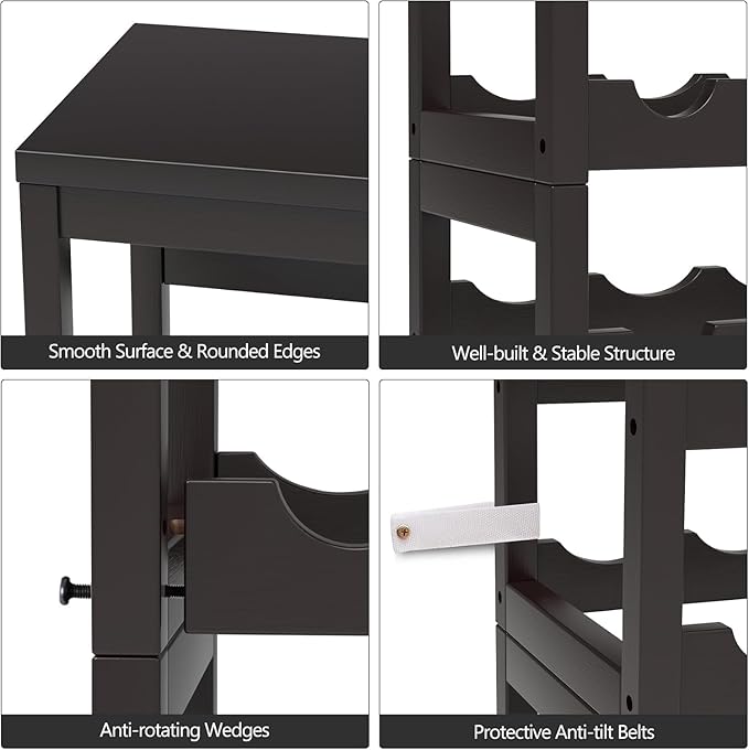 24-Bottle Wine Rack Freestanding Floor, 6-Tier Bamboo Wine Display Rack Storage Shelf with Table Top for Kitchen Dining Room Bar Cellar - Dark Brown