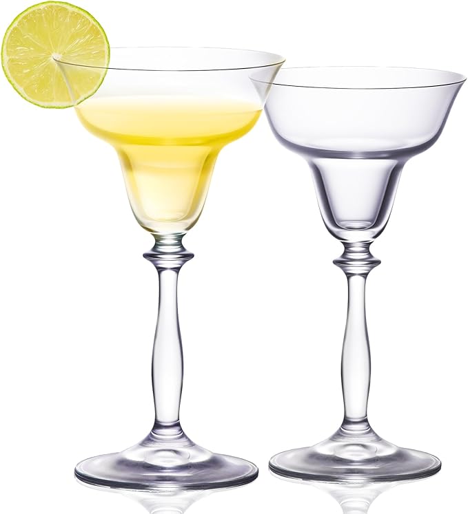 KAMMAK Margarita Glasses Set of 2, 6.7oz Crystal Coupe Glasses, Classic Cocktail Glassware for Espresso Martini, Manhattan, Modern Bar Drinkware for Party, Beach, Anniversary