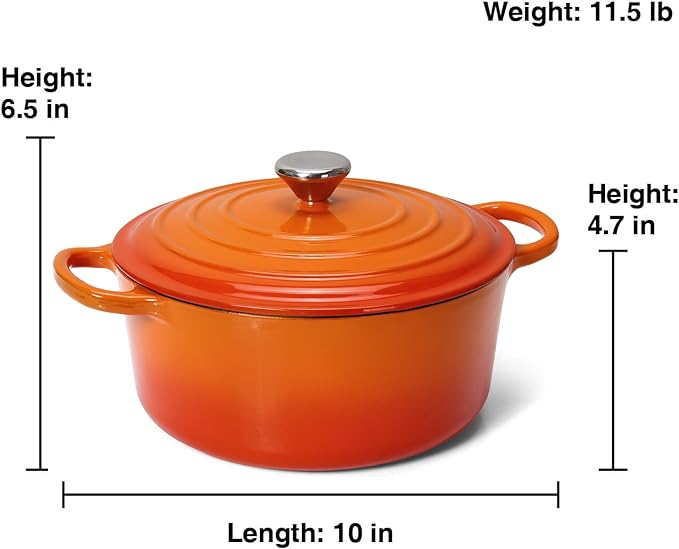 5QT Enameled Cast Iron Bread Oven with Proofing Basket for Bread Baking, Bread Making Supplies Tools,Heavy-Duty Cookware for Braising, Stews, Roasting, Bread Baking (Orange)
