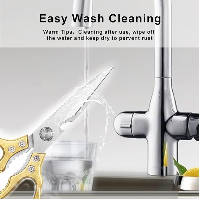 Kitchen Scissors, Heavy Duty Sharp Shears Dishwasher Safe, Kitchen Accessories Cooking Shears for Meat Chicken Fish Poultry Herb Bread (gold)