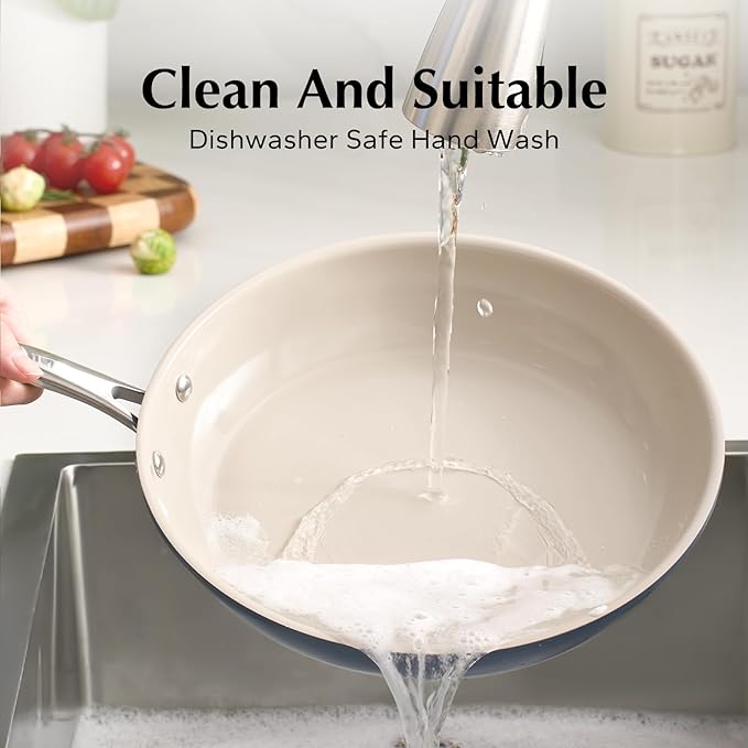 Redchef Non Stick Ceramic Frying Pan Set, Non Toxic Ceramic Pans for Cooking, 8" 9.5" 11" Skillet Set, No PFAS & PTFE & PFOA with Stainless Steel Handle, Dishwasher & Oven Safe Max up to 842°F (Blue)